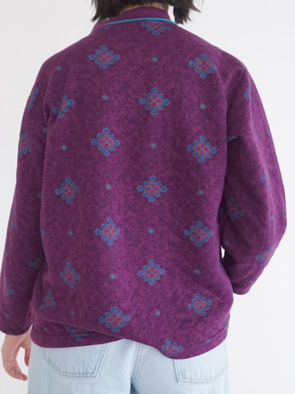 Vintage Gitano Purple Floral Geometric Grunge Academic Collared Polo Shirt S - Picture 2 of 9